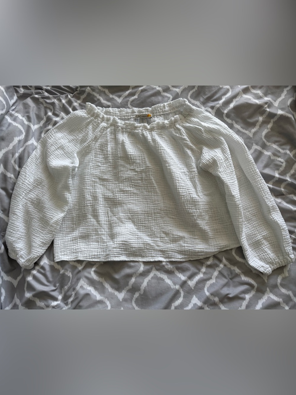 C&C California White Textured Long Sleeve Top